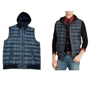POLO Ralph Lauren Plaid Hooded Down Performance Vest size M